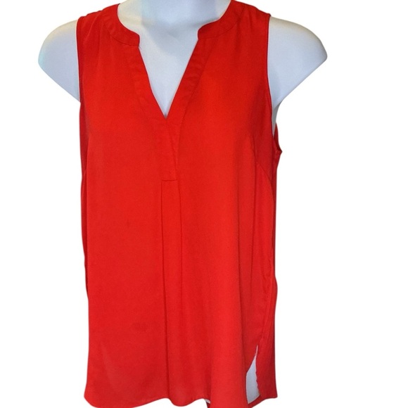 Zac & Rachel Red Pleated Sleeveless Top Tunic Split Neck Work L/G Blouse - Picture 2 of 10